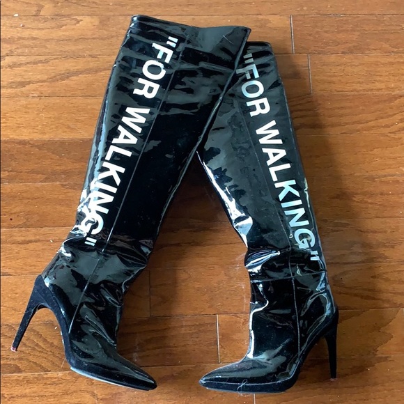 Off-White Shoes - OFF WHITE black knee boots